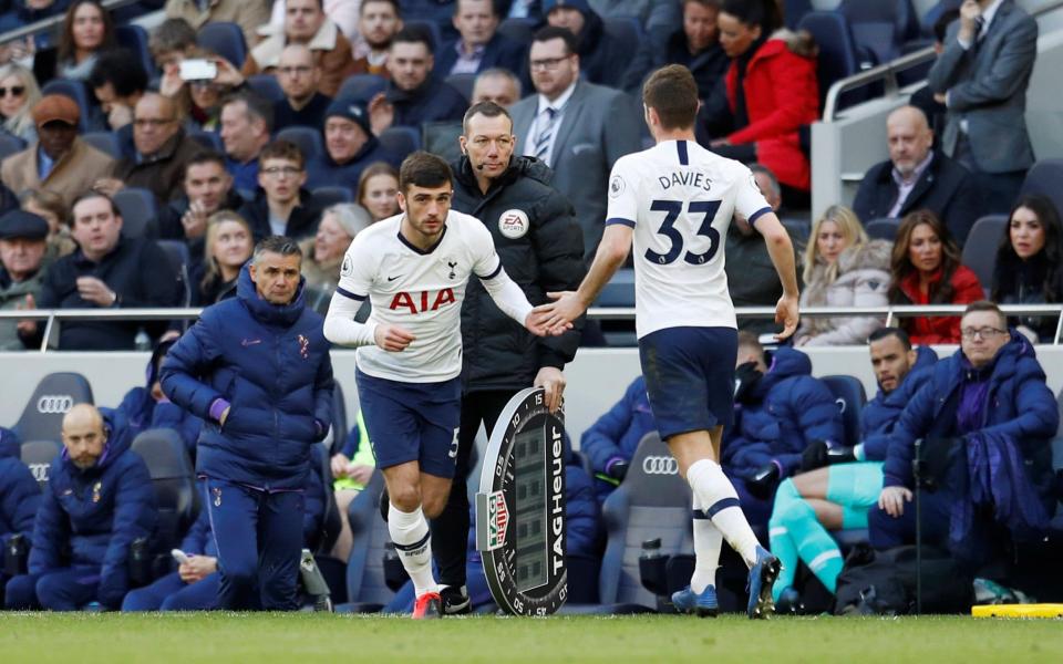 Soccer Football - Premier League - Tottenham Hotspur v Wolverhampton Wanderers - Tottenham Hotspur Stadium, London, Britain - March 1, 2020 Tottenham Hotspur's Troy Parrott comes on as a substitute to replace Ben Davies - REUTERS