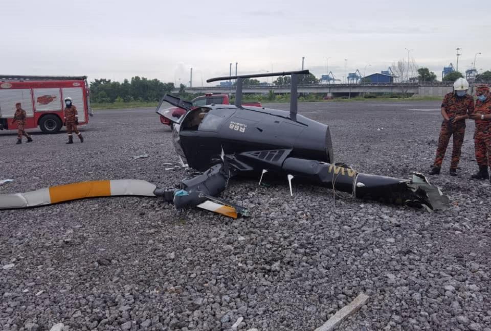 The aftermath of the crash in an open area along Jalan PKFZ in Klang. ― Picture courtesy of Selangor Fire and Rescue Department