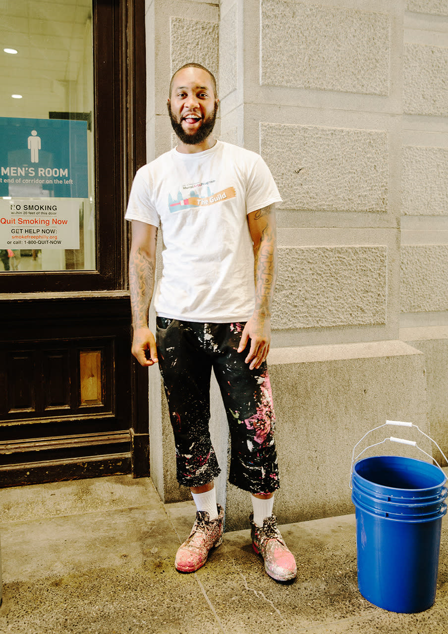 Marquis Wesley, 25, of Philadelphia, paints murals for the city and doesn’t want a female president.