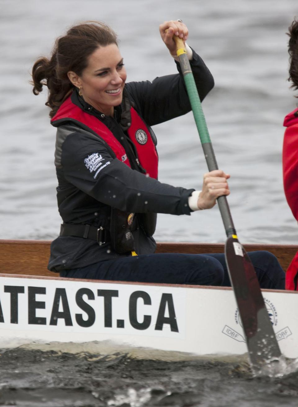 <p>Kate row, row, rowed her boat off the coast of Dalvay-by-the-Sea, Canada. She looked sporty in a zip-up and was of course seen wearing her life jacket. </p>