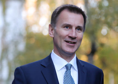 FILE PHOTO: Britain's Foreign Secretary Jeremy Hunt arrives in Downing Street, London, Britain, November 13, 2018. REUTERS/Simon Dawson/File Photo