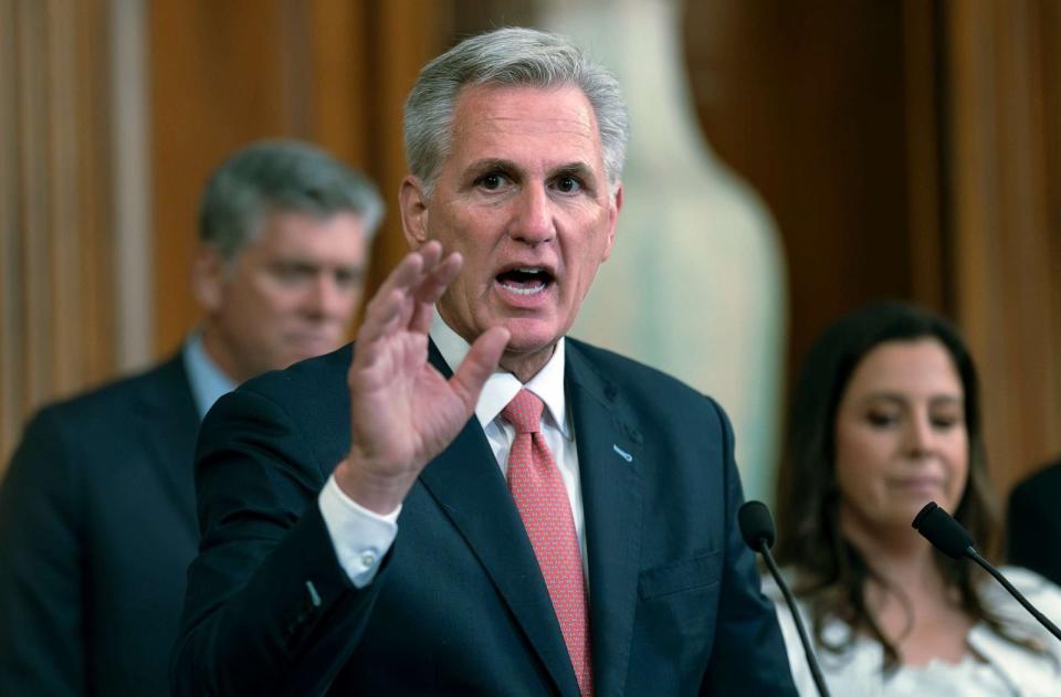PHOTO: Speaker of the House Kevin McCarthy holds a news conference at the Capitol in Washington, D.C., July 27, 2023. (J. Scott Applewhite/AP, FILE)