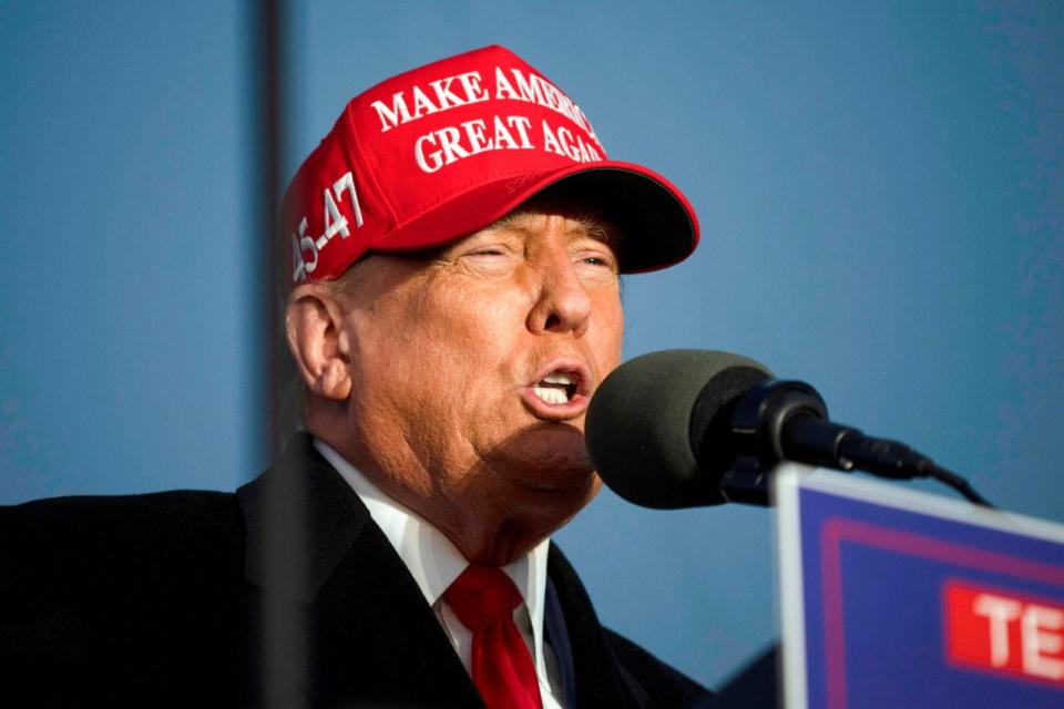 PHOTO: Republican presidential candidate and former President Donald Trump speaks during a campaign event in Schnecksville, Pa., April 13, 2024. (Joe Lamberti/AP)