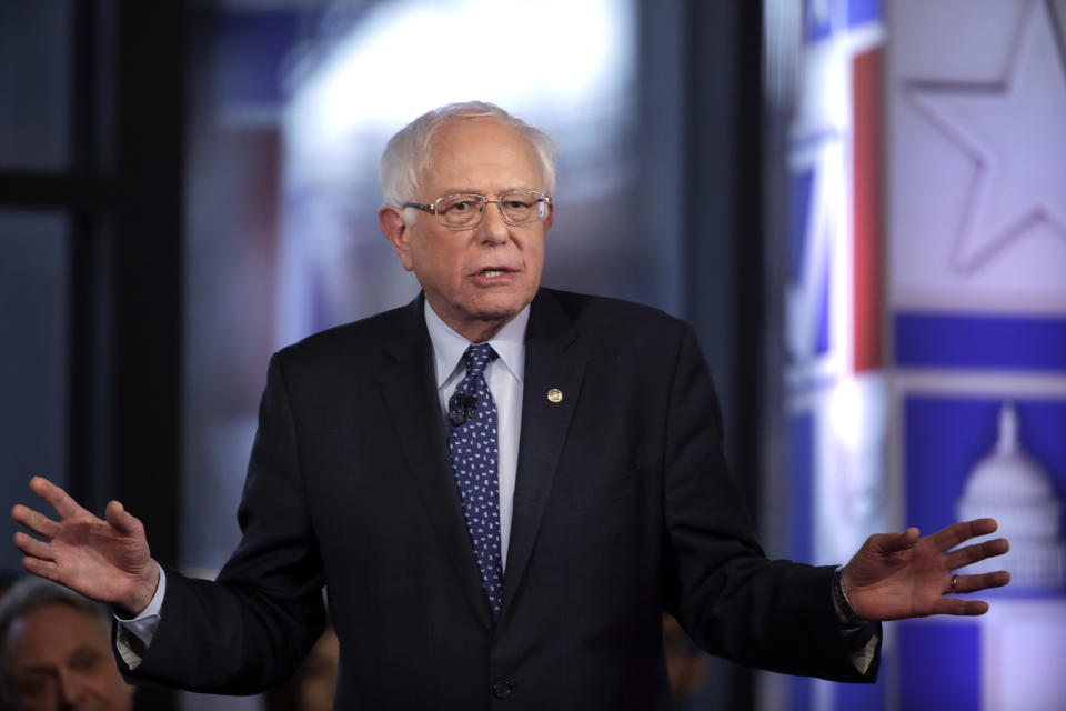 FILE - In this April 15, 2109, file photo, Democratic presidential candidate Sen. Bernie Sanders, I-Vt., speaks during a Fox News town-hall style event Monday April 15, 2019 in Bethlehem, Pa. A Democratic front-runner no more, Sanders is fighting off questions about electability and African-American outreach with a simple message: I am who I am.(AP Photo/Matt Rourke, File)