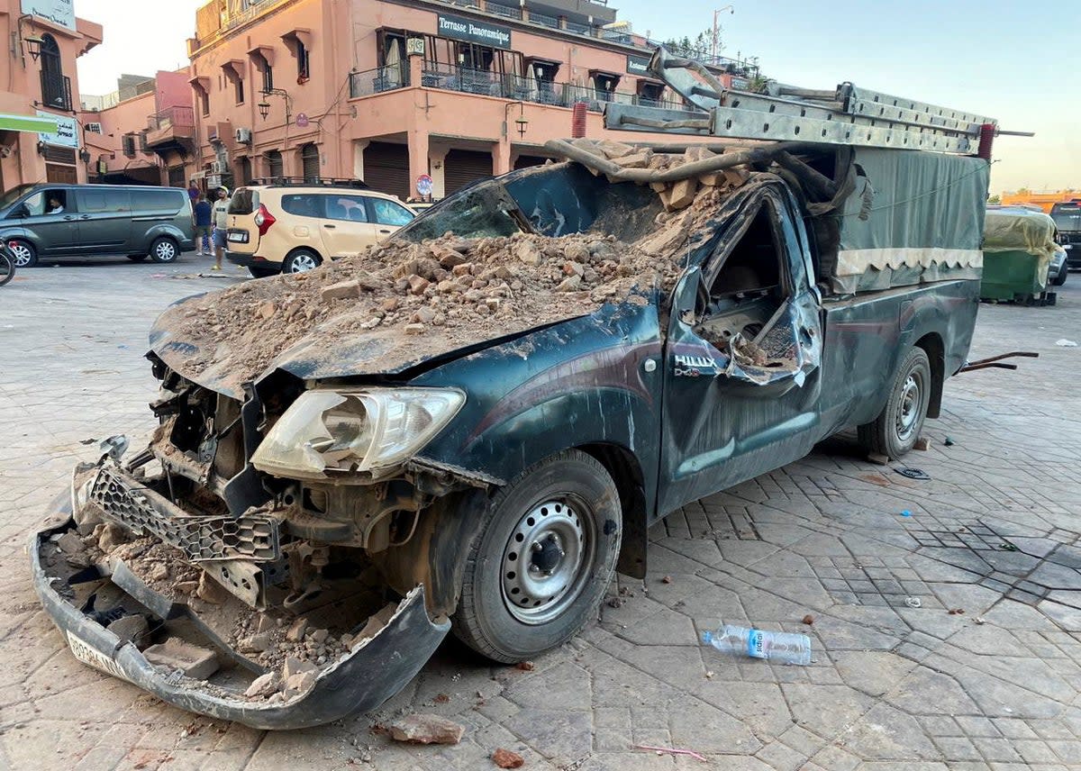 A damaged vehicle in Marrakech (Reuters)
