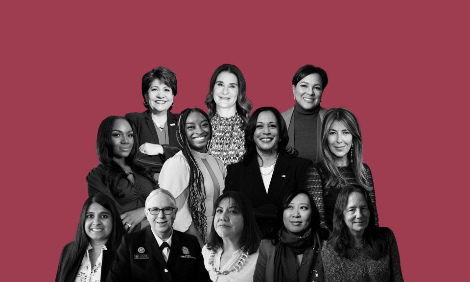 USA TODAY’s Women of the Year honorees. Top: Janet Murguía, Melinda French Gates, Rosalind Brewer. Middle: Kizzmekia Corbett, Simone Biles, Kamala Harris, Nina Garcia. Bottom:  Roopali Desai, Rachel Levine, Cheryl Horn, Linda Zhang, Heather Cox Richardson.