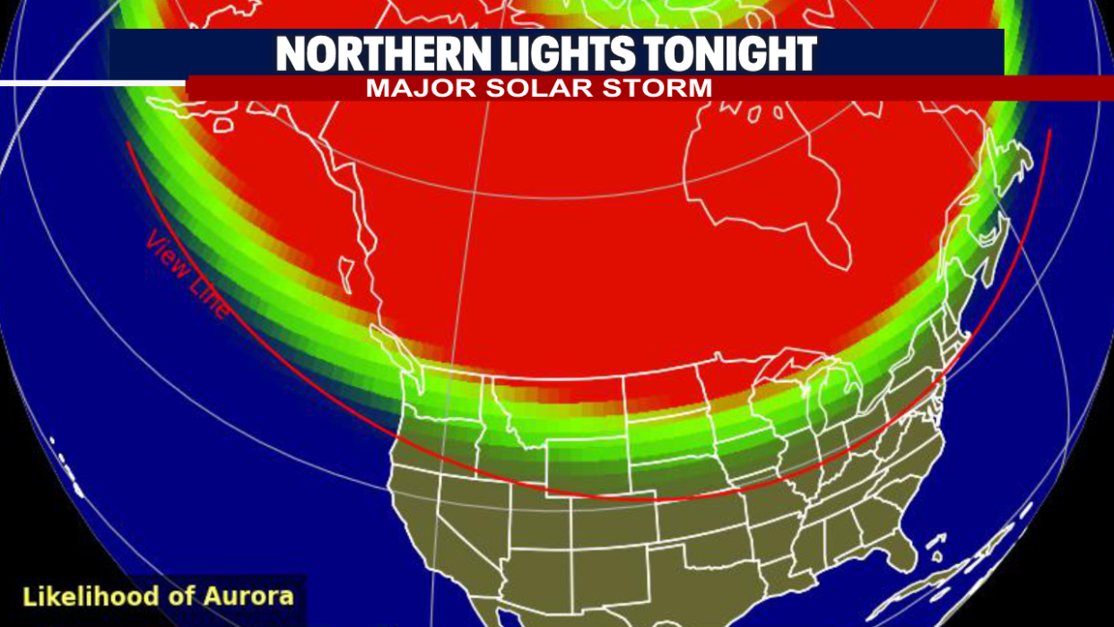 <div>Map showing the likelihood of seeing the northern lights.</div> <strong>(FOX 13 Seattle)</strong>