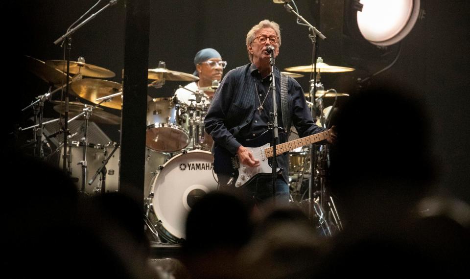 Eric Clapton performs at Little Caesars Arena in Detroit on Sept. 10, 2022.