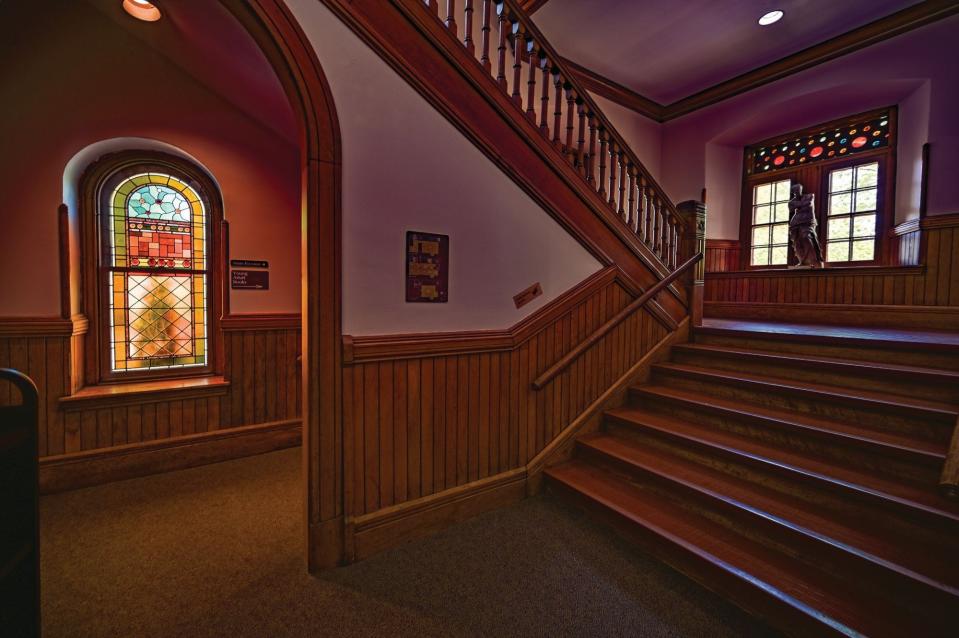 Once dubbed the Gem of Worcester County, the Gale Free Library's design favors 12th century Europe with a Romanesque exterior, doorways and windows.