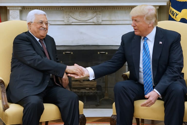 US President Donald Trump meets with Palestinian Authority President Mahmud Abbas in the Oval Office of the White House on May 3, 2017 in Washington, DC