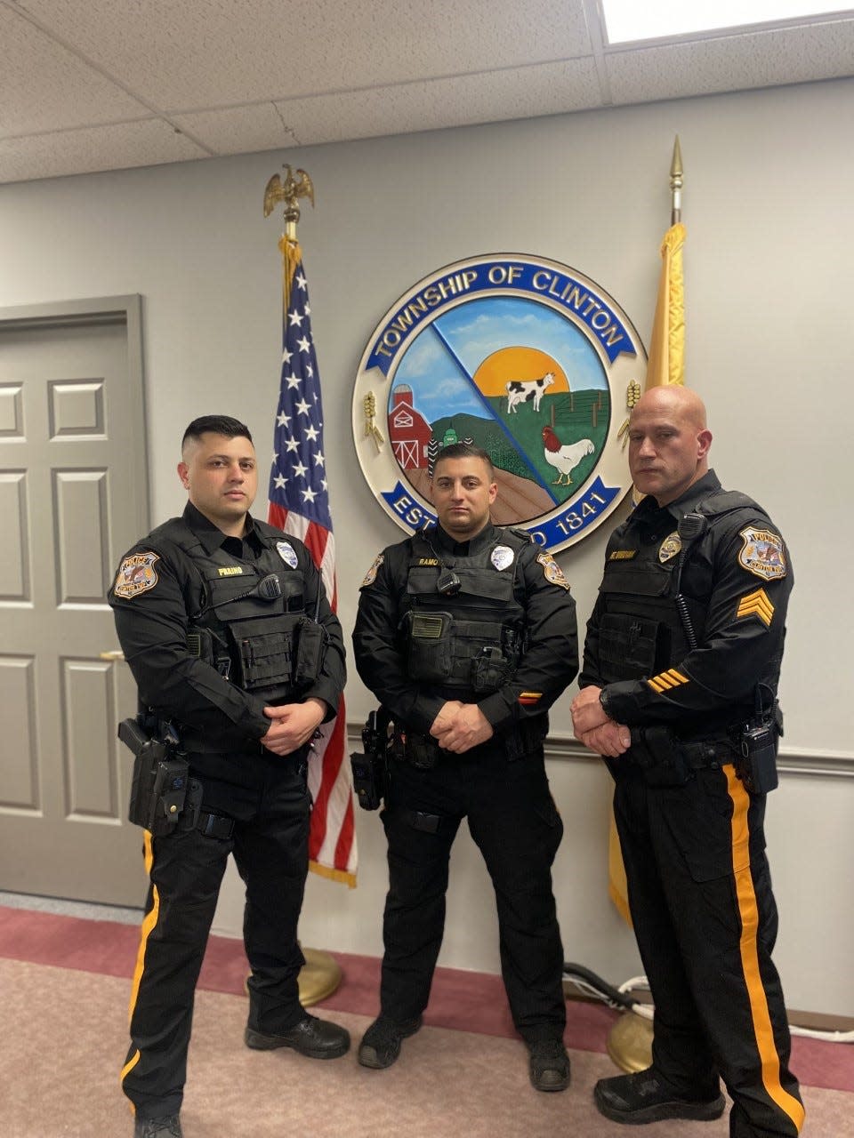 From left, Clinton Township Patrolman Frank F. Praino, Patrolman Christopher M. Ramos and Sgt. Joseph S. Sangiovanni are receiving meritorious service awards this year from the 200 Club of Hunterdon County.