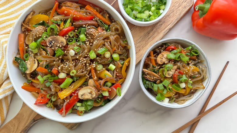 large and small bowl japchae