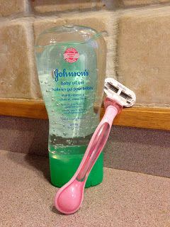 Shaving with baby oil. A friend gave me this tip! I swear by it! It's better for the razor blade, making it last longer. Provides a closer shave with no nicks and bumps. Contains no alcohol, so its better for your skin and seals in moisture. Doesn't run off in the shower. And it saves a ton of time and money!!!! Try it- you'll never use anything else!!!!: 