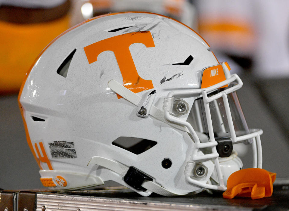 Nov. 23, 2019; Columbia, Missouri; A general view of a Tennessee Volunteers helmet during the second half against the Missouri Tigers at Memorial Stadium/Faurot Field. Denny Medley-USA TODAY Sports