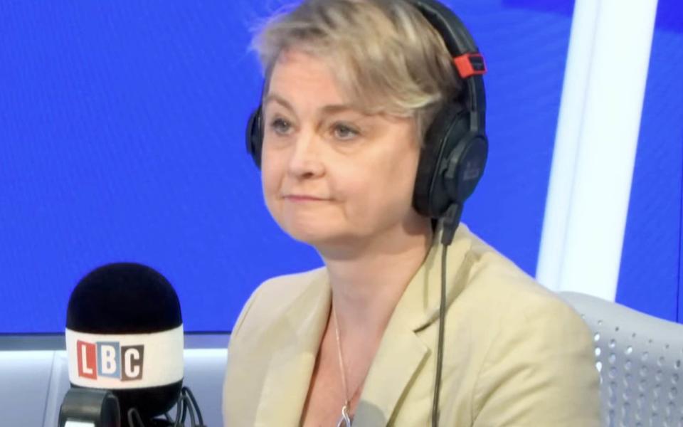 Yvette Cooper, the shadow home secretary, takes part in a debate on LBC this morning