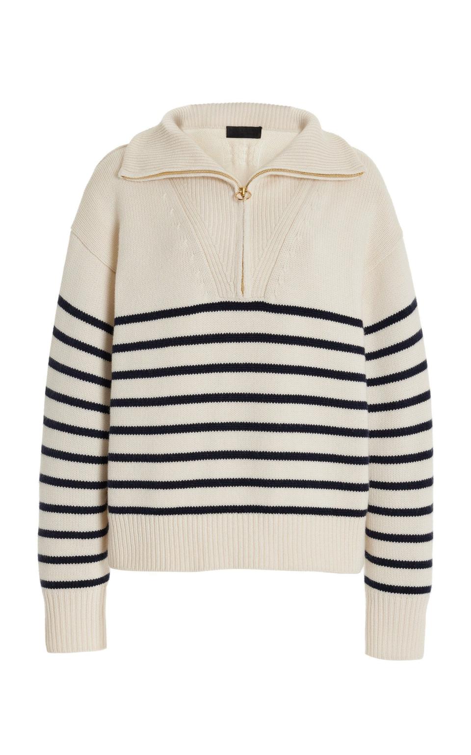 11) Hester Striped Cashmere Half-Zip Sweater