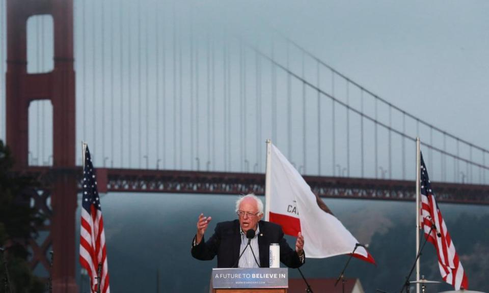 Bernie Sanders speaks at a campaign rally in San Francisco on 6 June 2016.