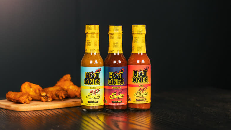 Three Hot Ones sauce bottles