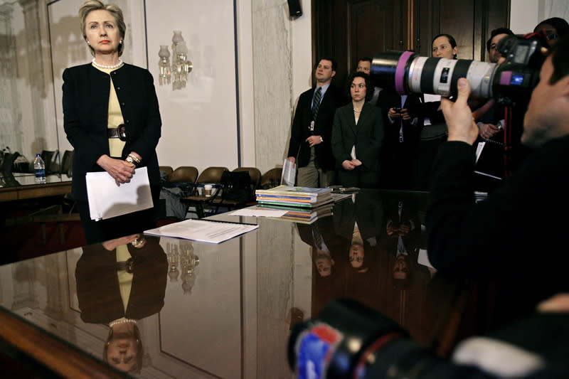 Hillary Clinton rocking pearls on February 8, 2007