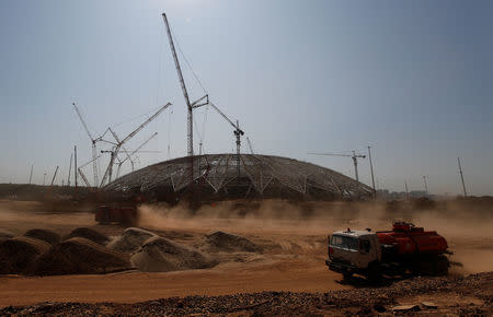 A general view of Samara Arena stadium is seen under construction in Samara, Russia August 23, 2017. REUTERS/Maxim Shemetov