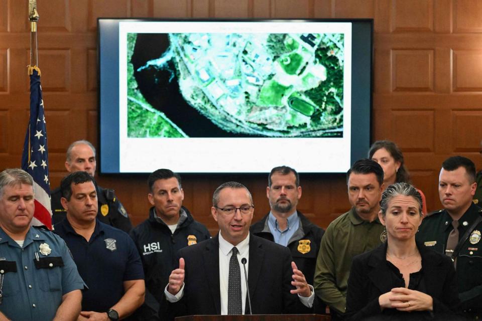 PHOTO: Maine Commissioner of Public Safety Mike Sauschuck speaks during a press conference at City Hall in Lewiston, Maine, on Oct. 28, 2023 after the suspect in a mass shooting was found dead the previous day. (Angela Weiss/AFP via Getty Images)