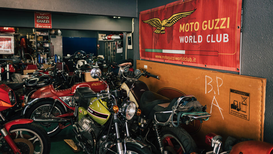 Akira Nishimura’s assemblage of Moto Guzzi examples. - Credit: Photo by Yoshi Dazai, courtesy of Rizzoli.