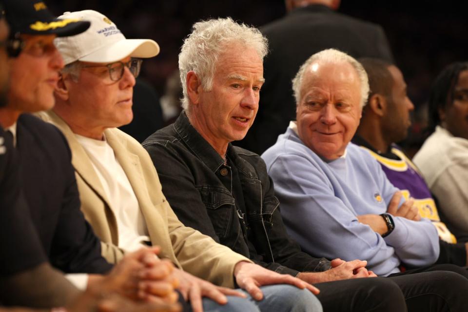 Tennis legend John McEnroe attends Tuesday's game between the Lakers and Thunder.