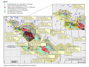 Surface Map – Monique Gold Trend new drilling