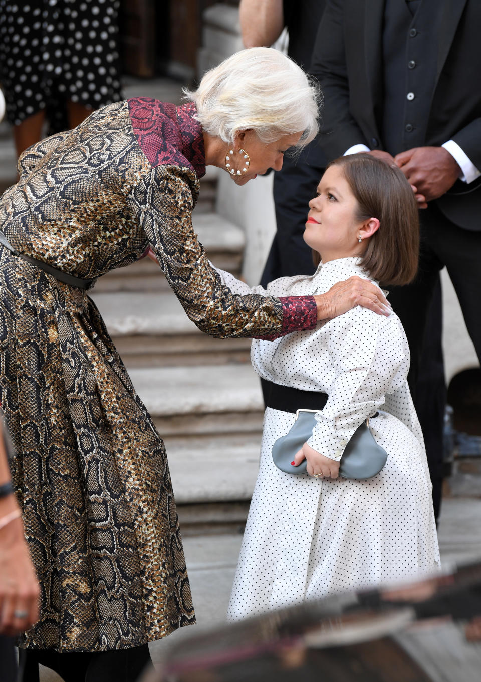 LONDON, ENGLAND - SEPTEMBER 15: Helen Mirren and Sinead Burke attend the Victoria Beckham show during London Fashion Week September 2019 at the Foreign Office on September 15, 2019 in London, England. (Photo by Karwai Tang/WireImage)