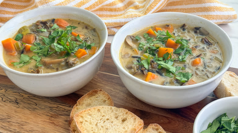 two bowls of rice soup