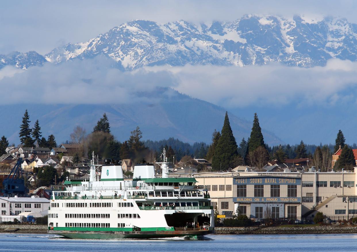 The Washington State Ferry Chimacum leaves the Bremerton ferry dock and heads for Seattle on Saturday, Feb. 10, 2024.