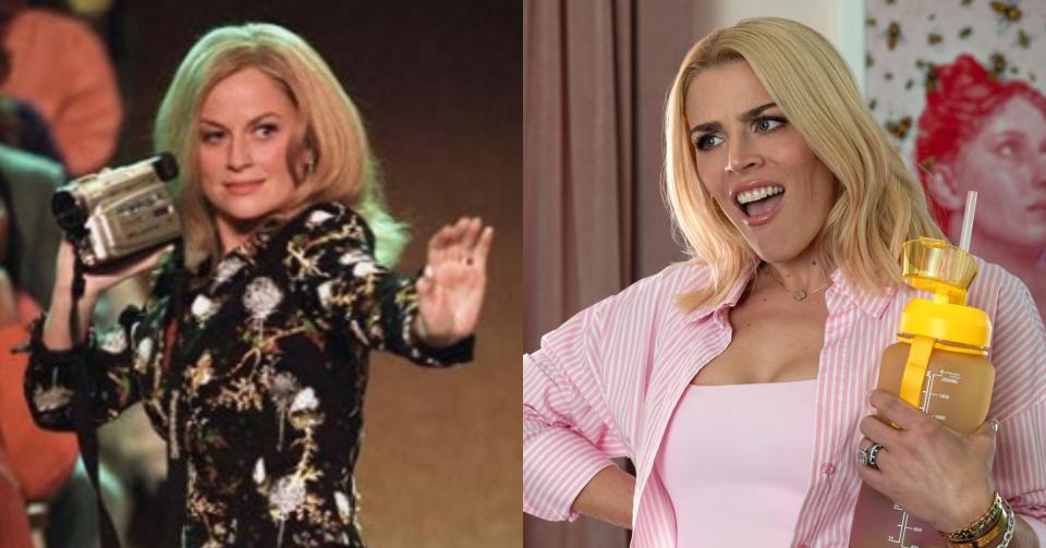 L - Amy Pohler as Mrs. George in 2004's "Mean Girls". R - Busy Philipps as Mrs. George in "Mean Girls" 2024.