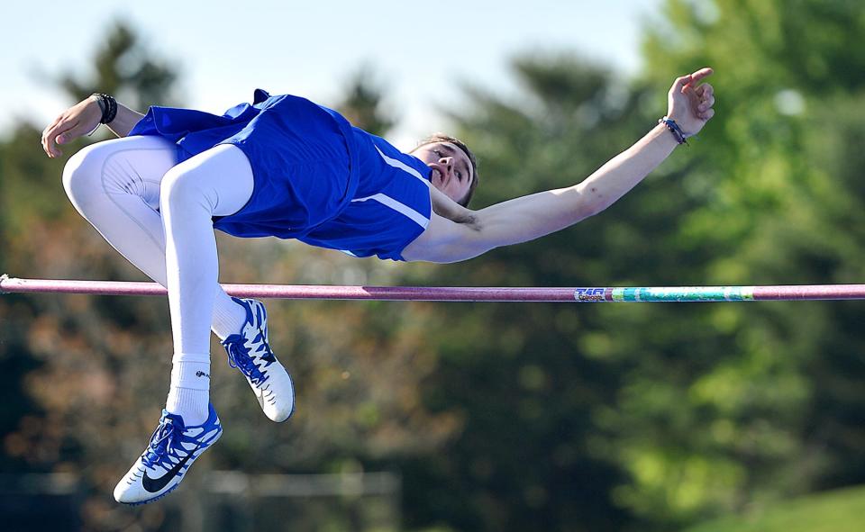 Clear Spring's Tyler Josenhans soars to a second-place finish in the boys high jump at the Washington County Track & Field Championships at Boonsboro.