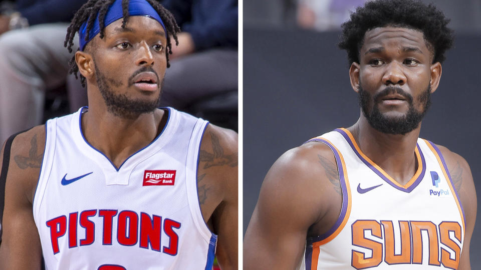Detroit's Jerami Grant and Phoenix's Deandre Ayton have had contrasting starts to their NBA seasons. Pictures: Getty Images