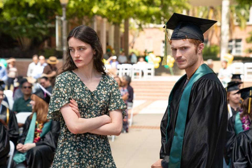 Tiny Beautiful Things -- “The Nose" - Episode 105 -- When a furious Rae tells Clare and Danny that she doesn’t want to go back to her school, Clare remembers her own college experience with Frankie – and the reason she never got her degree. Young Clare (Sarah Pidgeon) and Eric (Jake Austin Walker), shown. (Photo by: Jessica Brooks/Hulu)