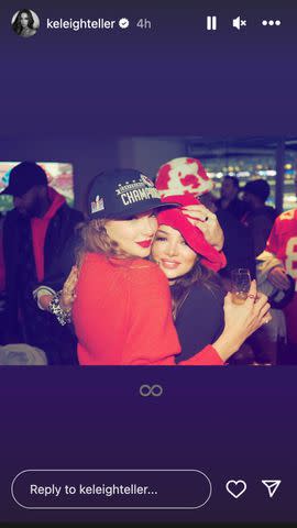 <p>Keleigh Teller/Instagram</p> Keleigh Teller and Taylor Swift pose together after the Chiefs win the AFC Championship