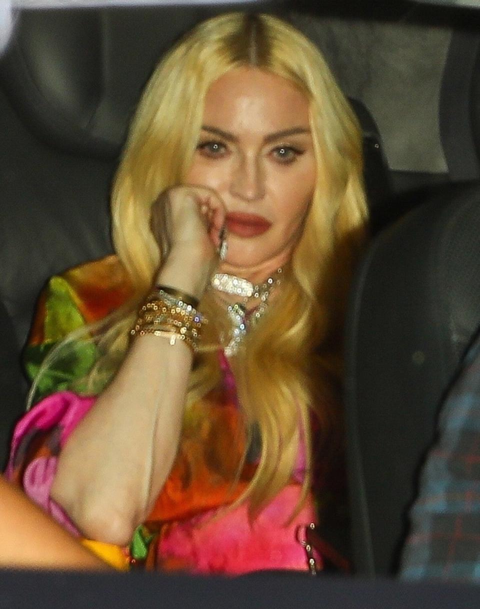 *EXCLUSIVE* Los Angeles, CA - Madonna departs after attending Britney Spears and Sam Asghari’s wedding in Los Angeles.