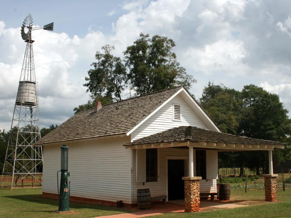 The commissary and windmill on the Jimmy Carter Boyhood Farm in Archery, Georgia