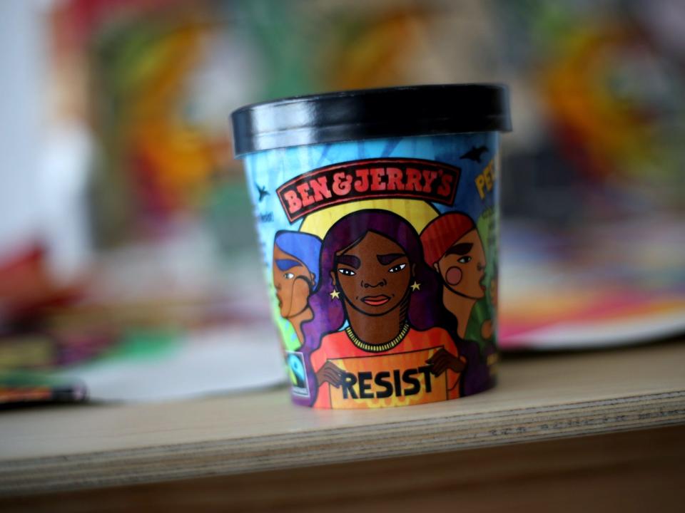 ben jerrys resist OAKLAND, CA - NOVEMBER 01: Oakland artist and organizer Favianna Rodriguez designed the artwork for Ben & Jerry's new "Pecan Resist" political ice cream pint, that is photographed in Oakland, Calif., on Thursday, Nov. 1, 2018. (Anda Chu/Digital First Media/East Bay Times via Getty Images)