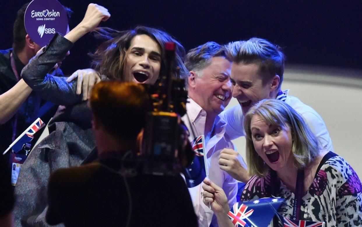Isaiah Firebrace, Australia's entry in 2017, celebrates making it through to the Eurovision Song Contest final - AFP