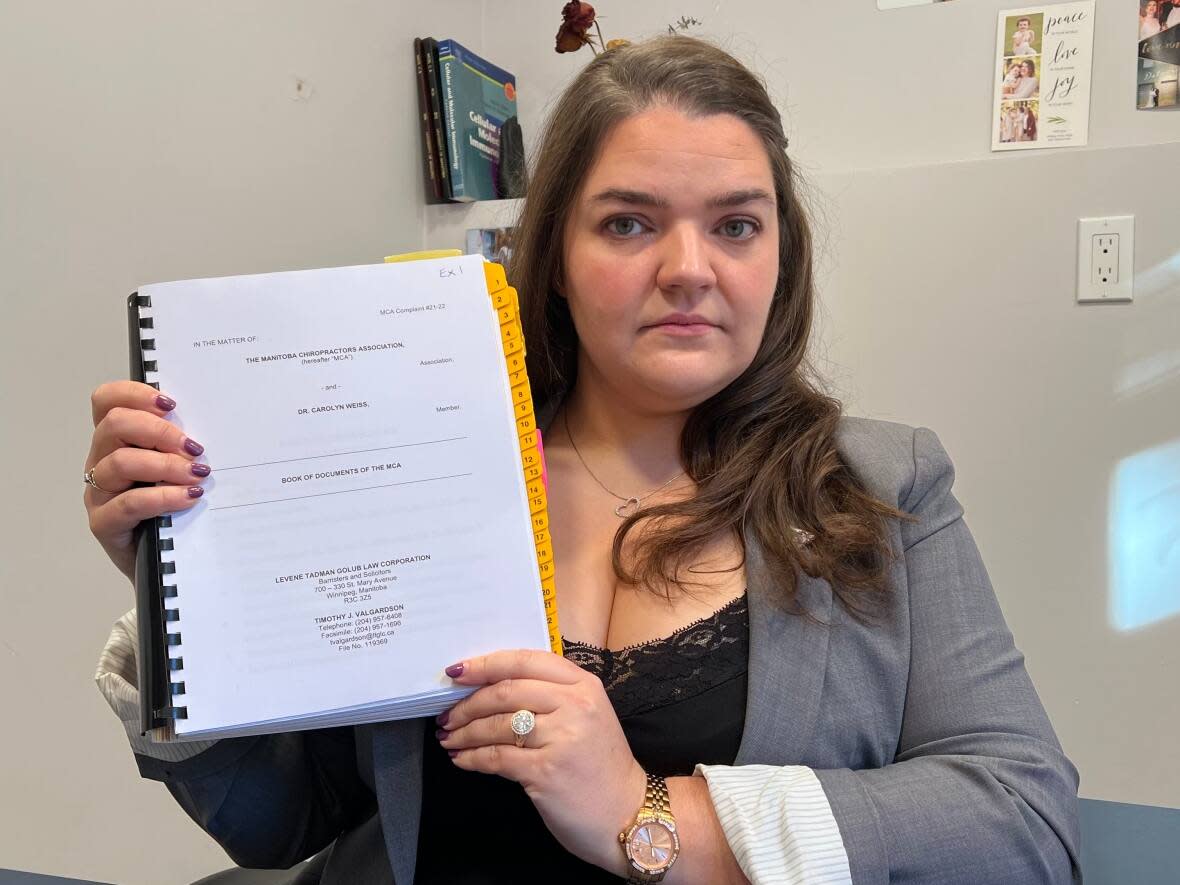 Carolyn Weiss, a chiropractor in Selkirk, Man., faced internal discipline charges after she posted a news article about vaccines. The story, from the New York Times, spoke positively about the benefits of vaccination. (Travis Golby/CBC - image credit)