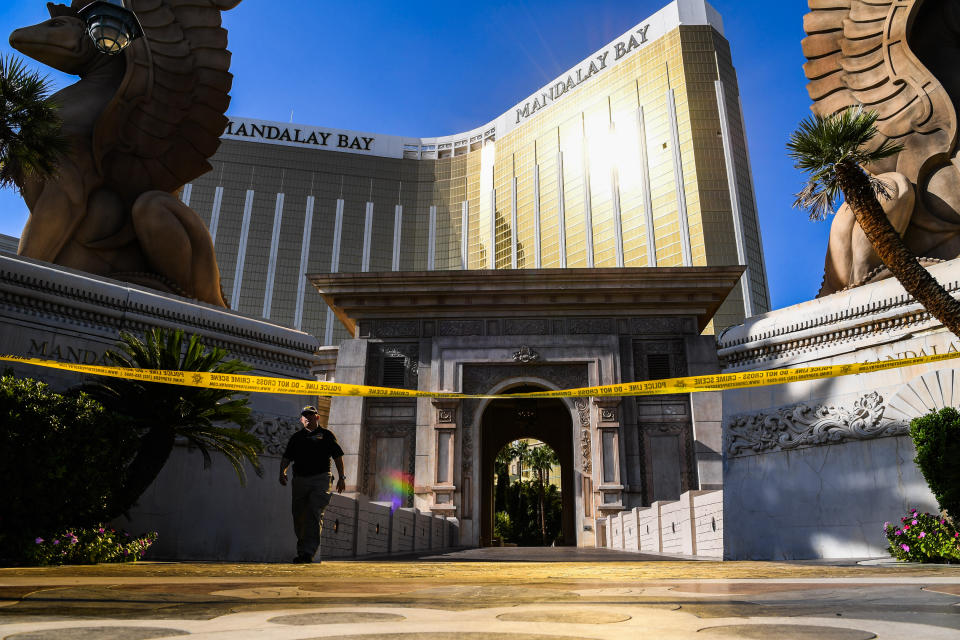 <p>An agent walks out of Mandalay Bay Hotel and Casino where Stephen Paddock, the gunman who killed dozens and injured hundreds during the Route 91 Harvest Country Music Festival is seen on Wednesday, Oct.4, 2017, in Las Vegas, Nev. (Photo: Salwan Georges/The Washington Post via Getty Images) </p>
