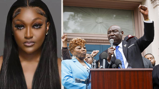 Attorney Ben Crump, right, speaks alongside Sallamondra Robinson during a press conference in Washington, D.C., on Friday, on the investigation into the killing of Shanquella Robinson, left.  