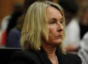 June Steenkamp, mother of the late Reeva Steenkamp, listens to forensic evidence being given in the murder case of Oscar Pistorius in court in Pretoria, South Africa, Wednesday, April 16, 2014. Pistorius is charged with the murder of his girlfriend, Reeva Steenkamp, on Valentines Day in 2013. (AP Photo/Werner Beukes, Pool)