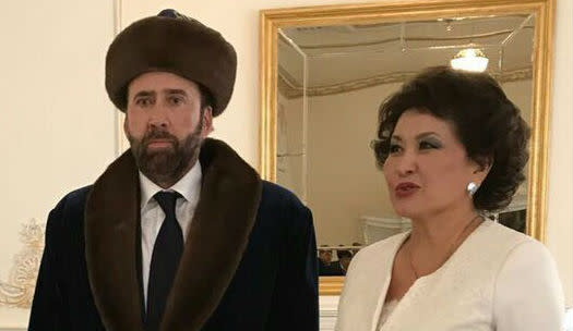 Cage... is obviously in Kazakhstan in full national dress - Credit: Twitter