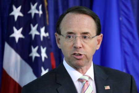 FILE PHOTO: Deputy U.S. Attorney General Rod Rosenstein speaks during the Bureau of Justice Assistance's rollout for the