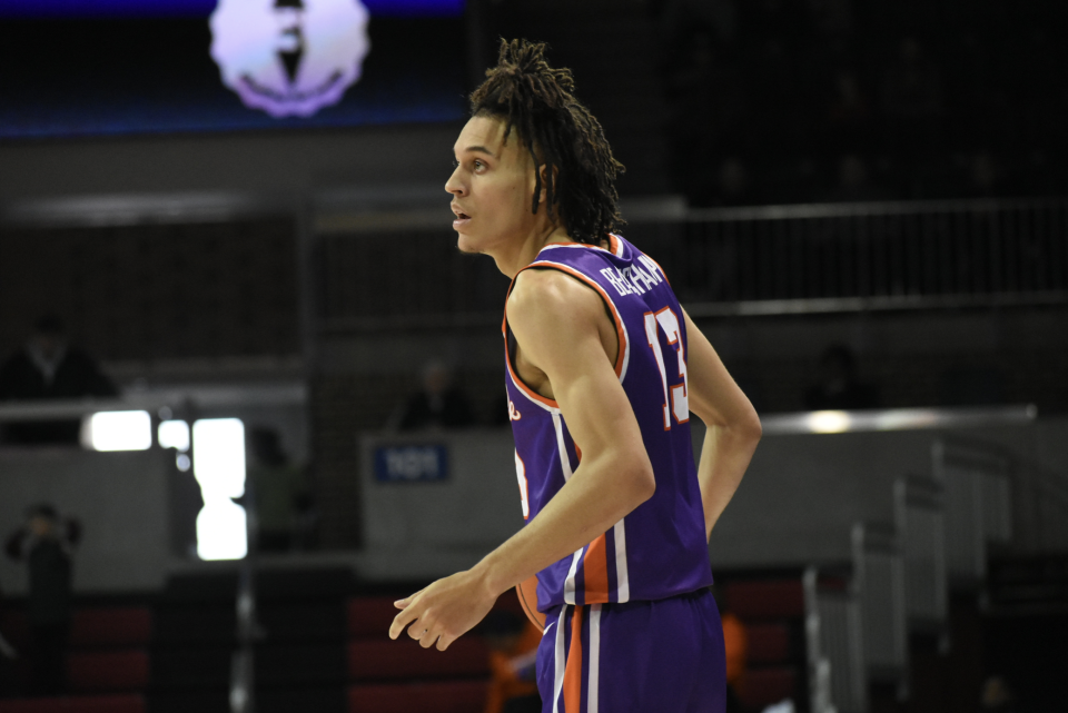 Evansville men's basketball guard Blaise Beauchamp looks at his options against SMU.