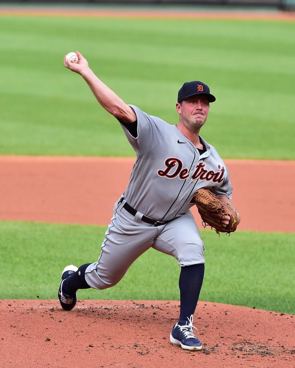 Tigers pitcher Jordan Zimmermann throws during the first inning in the second game of a doubleheader against the Cardinals on Thursday, Sept. 10, 2020, in St. Louis.