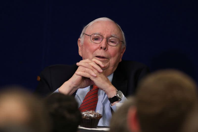 FILE PHOTO: Berkshire Hathaway Inc Vice Chairman Charles Munger speaks at the Daily Journal annual meeting in Los Angeles