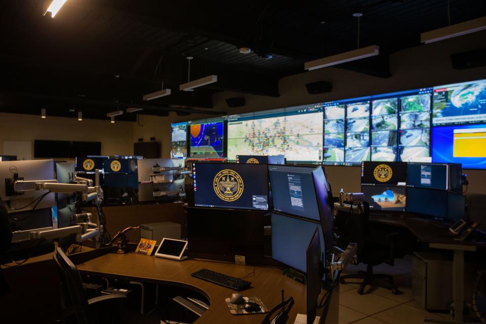 The command center with dozens of screens featuring cameras, maps and more in the Capital Region Real-Time Crime Center on Friday, Sept. 15, 2023.